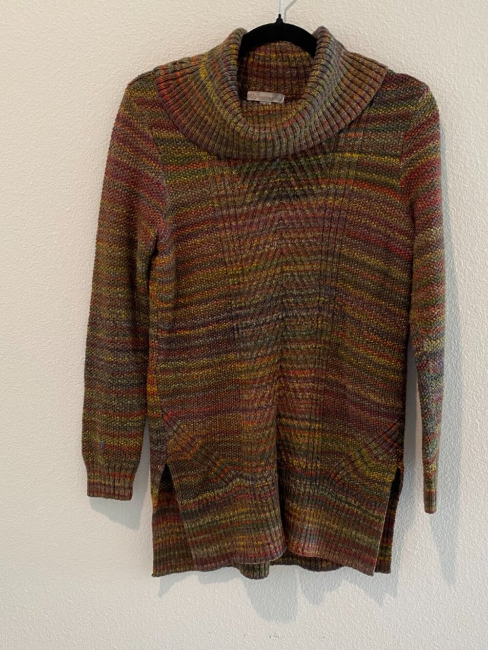 Established 1962 Cowl Neck Long Sleeve Sweater Medium Multicolor Knit Side Slits